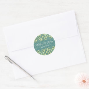 Peacock Blue Damask Lace Wedding Favor Ronde Sticker