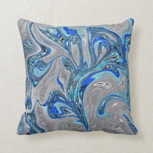 Peacock Blue en Silver Marked Abstract Kussen