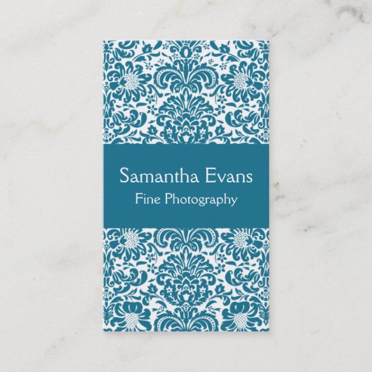 Peacock Blue en White Damask Visitekaartje (Voorkant)