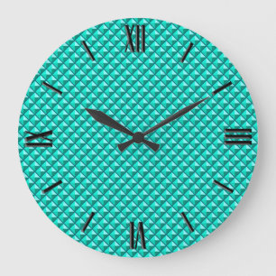 Peacock blue, enamel look, studded grid grote klok