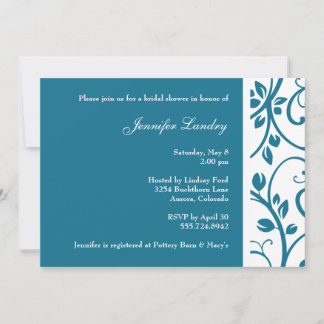 Peacock Blue Floral Vine Bridal Shower Invitation Kaart