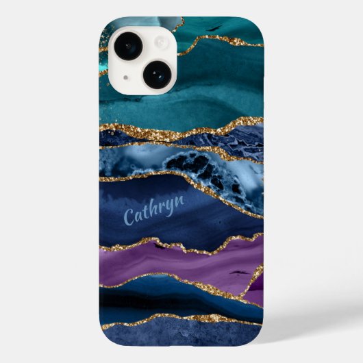 Peacock Blue Gold Laced Abstract Case-Mate iPhone Case (Achterkant)
