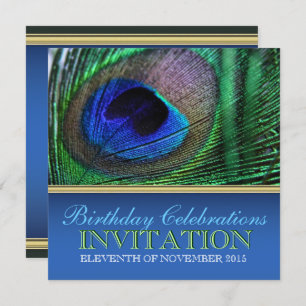 Peacock Blue+Green Feather Birthday-uitnodigingen Kaart