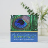 Peacock Blue+Green Feather Invitations Anniversair (Debout devant)
