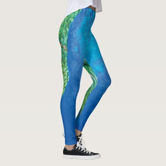 Peacock Blue Green Feather Texture Summer Vibes be Leggings (Rechts)