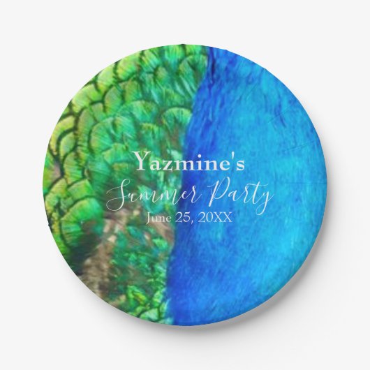 Peacock Blue Green Feather Texture Summer Vibes Papieren Bordje (Voorkant)