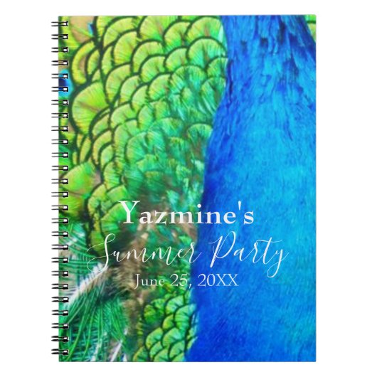 Peacock Blue Green Feather Texture Summer Vibes Sq Notitieboek (Voorkant)