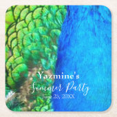 Peacock Blue Green Feather Texture Summer Vibes Vierkante Kartonnen Onderzetter (Voorkant)