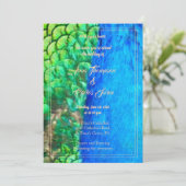 Peacock Blue Green Feather Texture Summer Wedding Kaart (Staand voorkant)