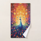 Peacock - Blue Green Rose Orange Jaune Plumes (Serviette à main)