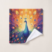 Peacock - Blue Green Rose Orange Jaune Plumes (Gant de toilette)