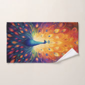 Peacock - Blue Green Rose Orange Jaune Plumes (Serviette à main)