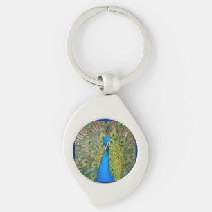 Peacock Blue Head met kleurrijke staartopperen Sleutelhanger