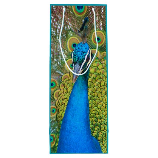 Peacock Blue Head met kleurrijke staartopperen Wijn Cadeautas (Achterkant)