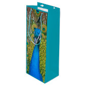 Peacock Blue Head met kleurrijke staartopperen Wijn Cadeautas (Voorkant Gekanteld)