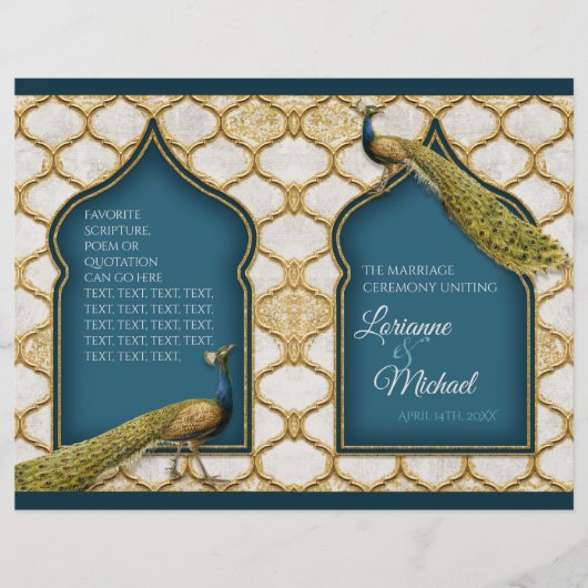  Peacock Blue in White Gold Wedding Programme (Voorkant)