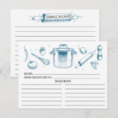 Peacock Blue ketched Kitchen Tools Recipcards Briefkaart (Voorkant / Achterkant)