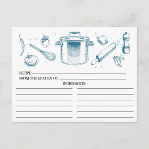 Peacock Blue ketched Kitchen Tools Recipcards Briefkaart