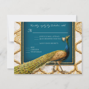 Peacock Blue n Gold Elegant RSVP respons