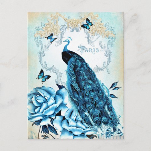 Peacock Blue Rozen vlinder Briefkaart (Voorkant)