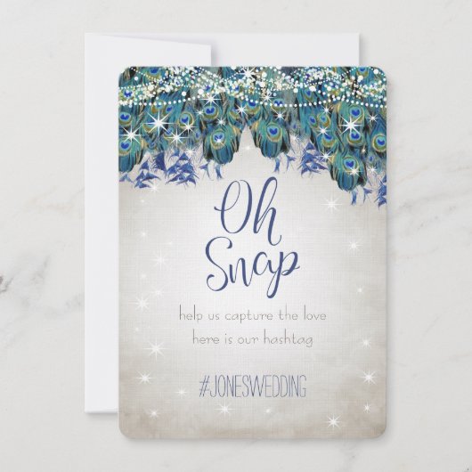 Peacock Blue Silver OH Snap Mariage Hashtag Cartes (Devant)
