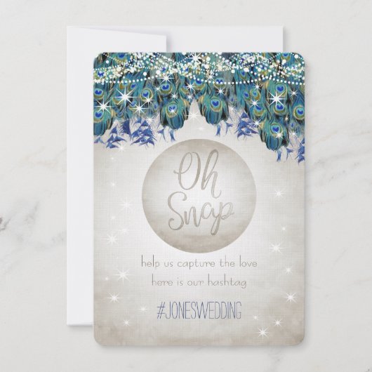 Peacock Blue Silver OH Snap Mariage Hashtag Cartes (Devant)