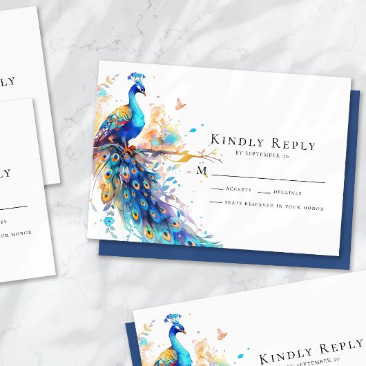 Peacock Blue Wedding RSVP Kaart Notitiekaartje