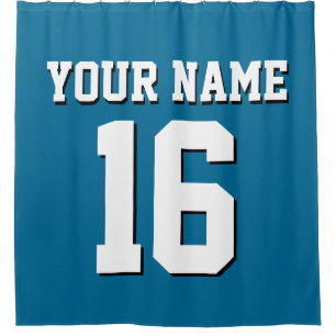 Peacock Blue White Sports Jersey Team Jersey Douchegordijn
