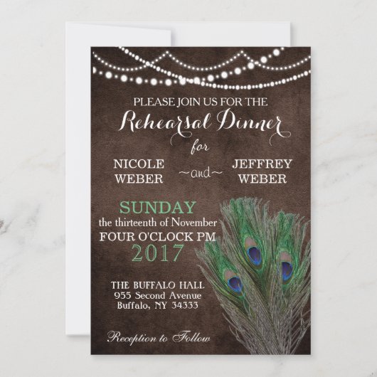 Peacock Boho Country Wood Rustic Wedding Kaart (Voorkant)