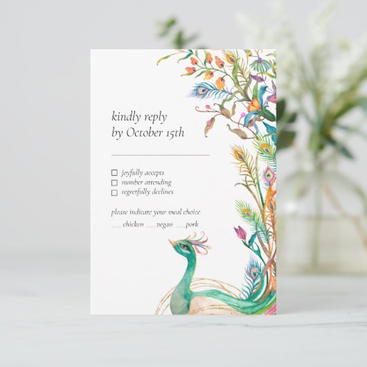 Peacock Botanische flacon Levendige kleurrijke RSV Informatiekaartje (Staand voorkant)