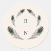  Peacock Bruiloft Monogram Ronde Sticker (Voorkant)