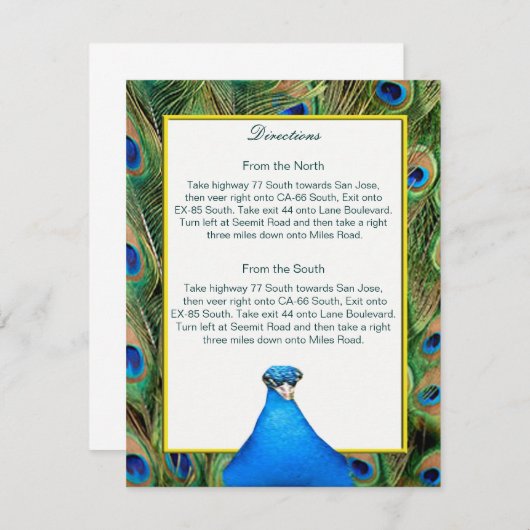 Peacock Bruiloft Richting Kaart (Voorkant / Achterkant)