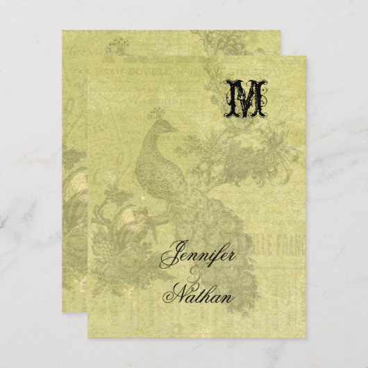 Peacock Bruiloft RSVP Kaart (Voorkant / Achterkant)