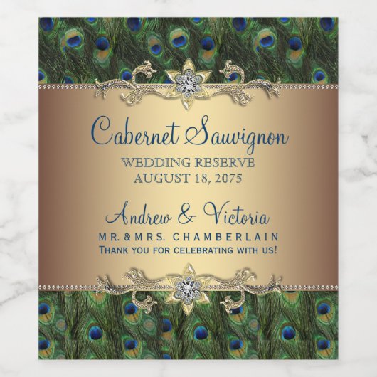 Peacock Bruiloft Wijnfles Etiketten (Enkel label)