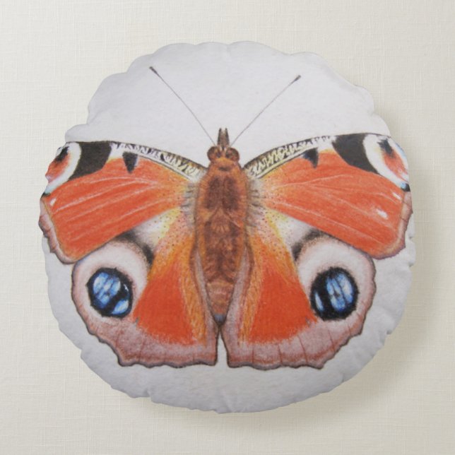 Peacock Butterfly 2012 Rond Kussen (Voorkant)