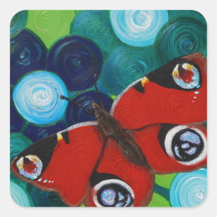 Peacock Butterfly Painting Vierkante Sticker