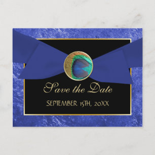 Peacock Button & Bow SAVE THE DATE Briefkaart-Blau Aankondigingskaart