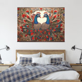 Peacock Canvas Prints: Authentieke Madhubani kunst Afdruk (Insitu (Slaapkamer))