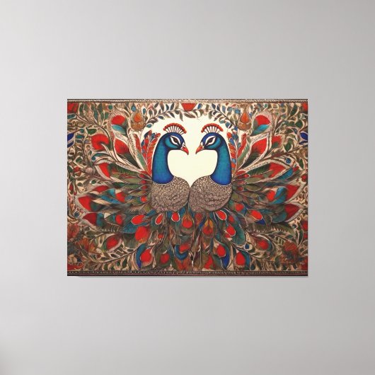 Peacock Canvas Prints: Authentieke Madhubani kunst Afdruk (Voorkant)