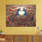 Peacock Canvas Prints: Authentieke Madhubani kunst Afdruk (Insitu (Woonkamer))