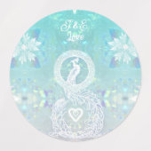 Peacock champagne label, hart en aqua blauw labels (Design 2)