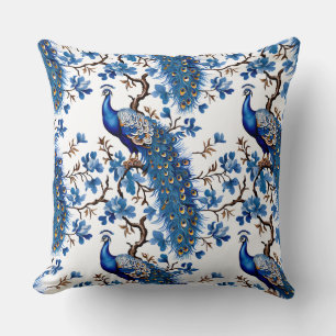  Peacock Chinese Navy Blue Floral Spring Kussen