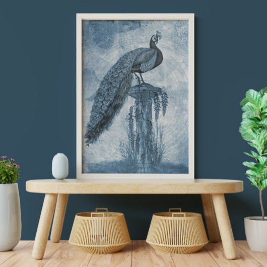 Peacock Chinoiserie Blue in White Floral Decoupage Tissuepapier