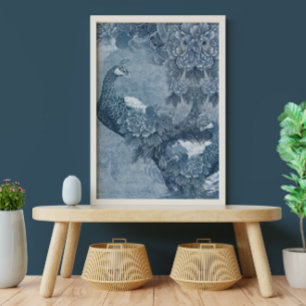 Peacock Chinoiserie Floral Blue White ontlepage Tissuepapier