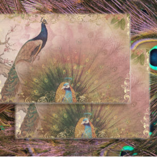 Peacock Chinoiserie Peony Floral Gold Decoupage Tissuepapier