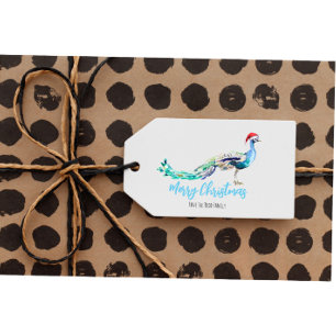 Peacock Christmas Gift Label gepersonaliseerd Cadeaulabel