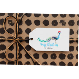 Peacock Christmas Gift Label gepersonaliseerd Cadeaulabel