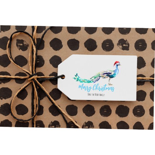 Peacock Christmas Gift Label gepersonaliseerd Cadeaulabel