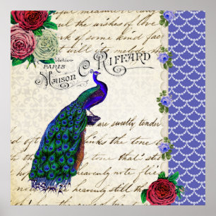 Peacock Collage art poster