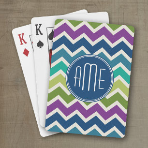 Peacock Colors Chevron Pattern Aangepaste Monogram Pokerkaarten